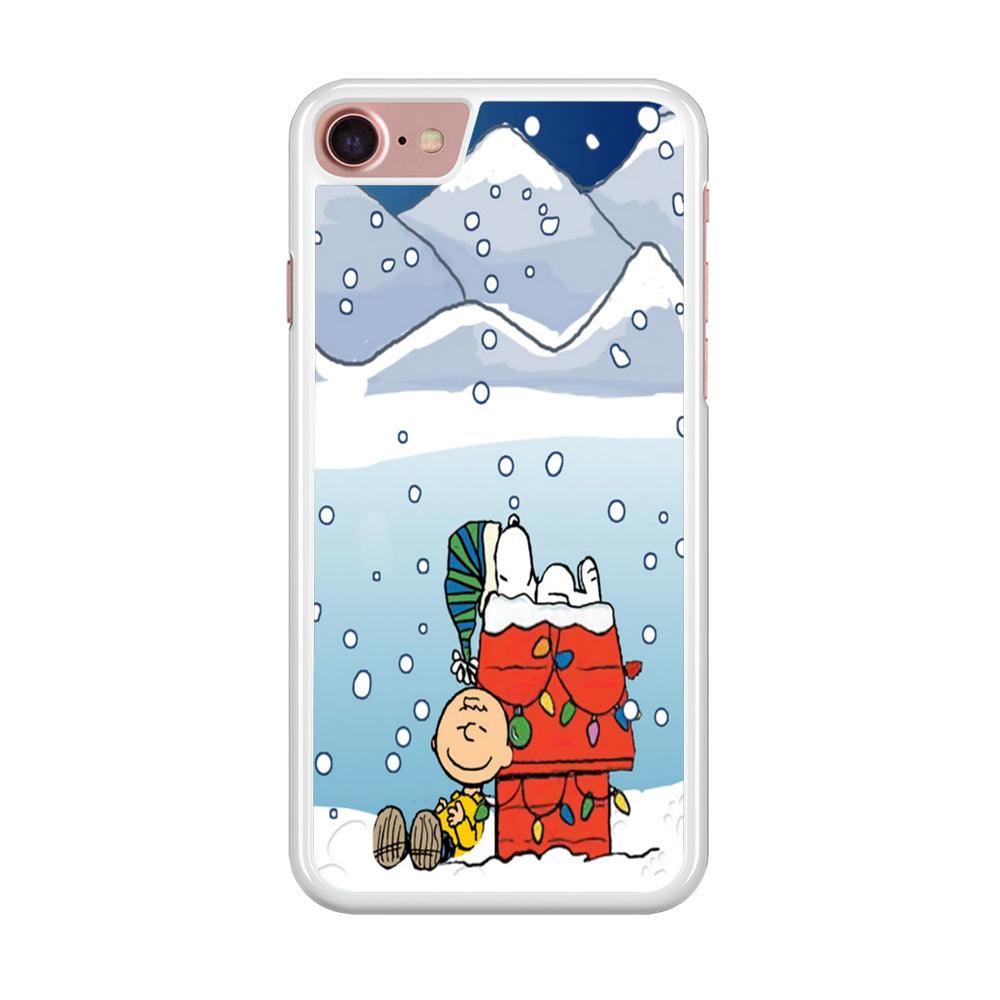 Charlie and Snoopy Sleep on The Snow iPhone 8 Case-Rubber / White (2D Case)-Xtracase