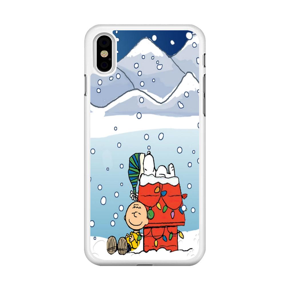 Charlie and Snoopy Sleep on The Snow iPhone Xs Case-Rubber / White (2D Case)-Xtracase