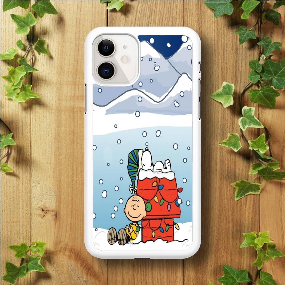 Charlie and Snoopy Sleep on The Snow iPhone 11 Case-Rubber / White (2D Case)-Xtracase