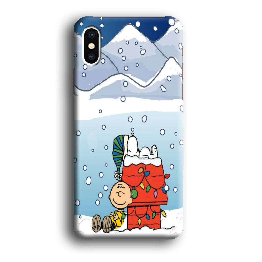Charlie and Snoopy Sleep on The Snow iPhone Xs Case-Plastic / Full Wrap (3D Case)-Xtracase