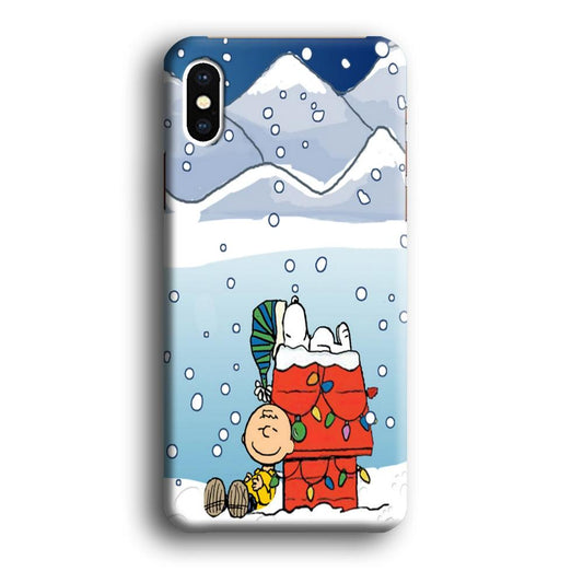 Charlie and Snoopy Sleep on The Snow iPhone Xs Case-Plastic / Full Wrap (3D Case)-Xtracase