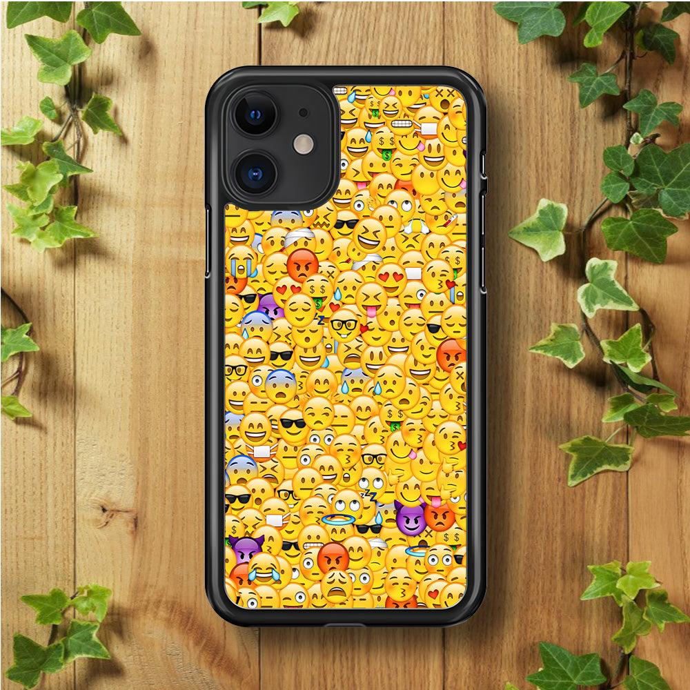 Collection Of Emoticons iPhone 11 Case-Rubber / Black (2D Case)-Xtracase
