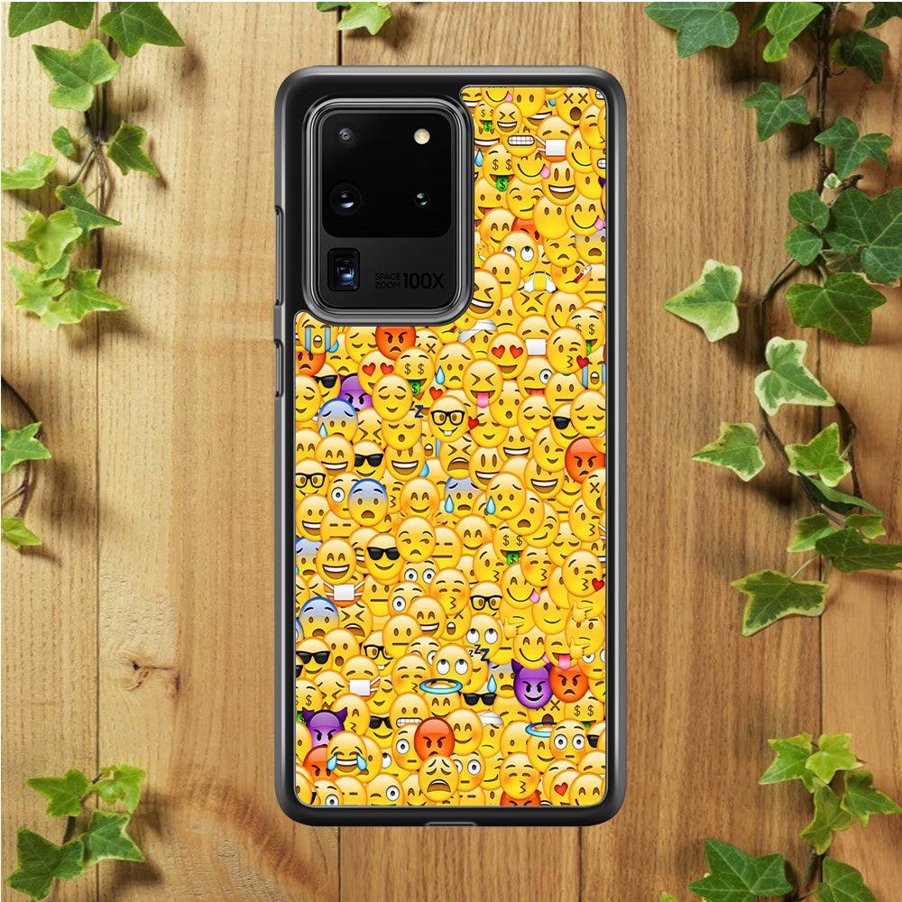Collection Of Emoticons Samsung Galaxy S20 Ultra Case-Rubber / White (2D Case)-Xtracase