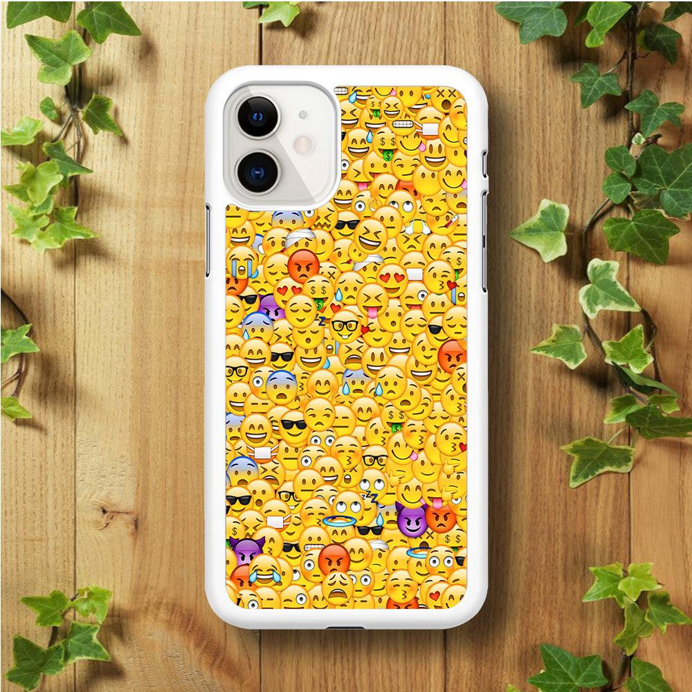 Collection Of Emoticons iPhone 11 Case-Rubber / White (2D Case)-Xtracase