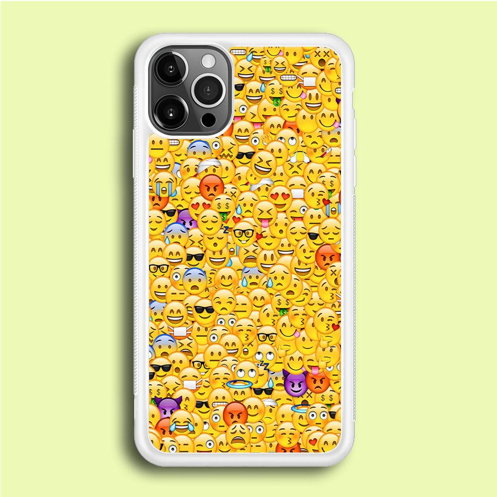 Collection Of Emoticons iPhone 12 Pro Case-Rubber / White (2D Case)-Xtracase