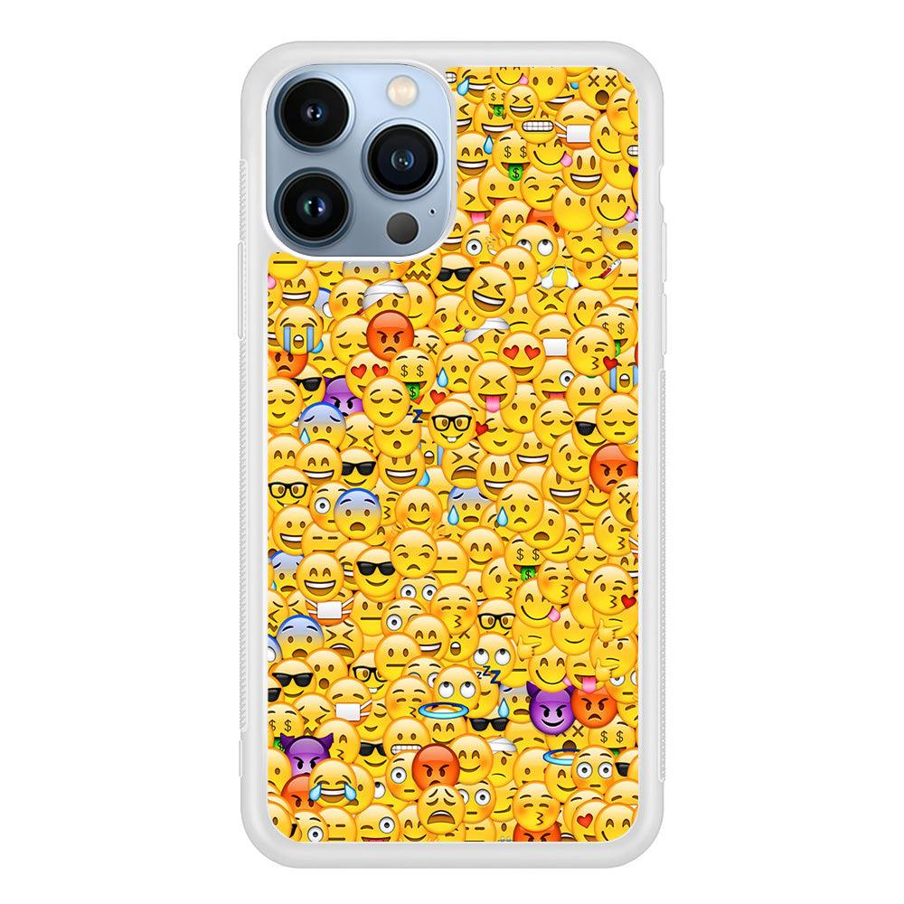 Collection Of Emoticons iPhone 13 Pro Max Case-Rubber / White (2D Case)-Xtracase