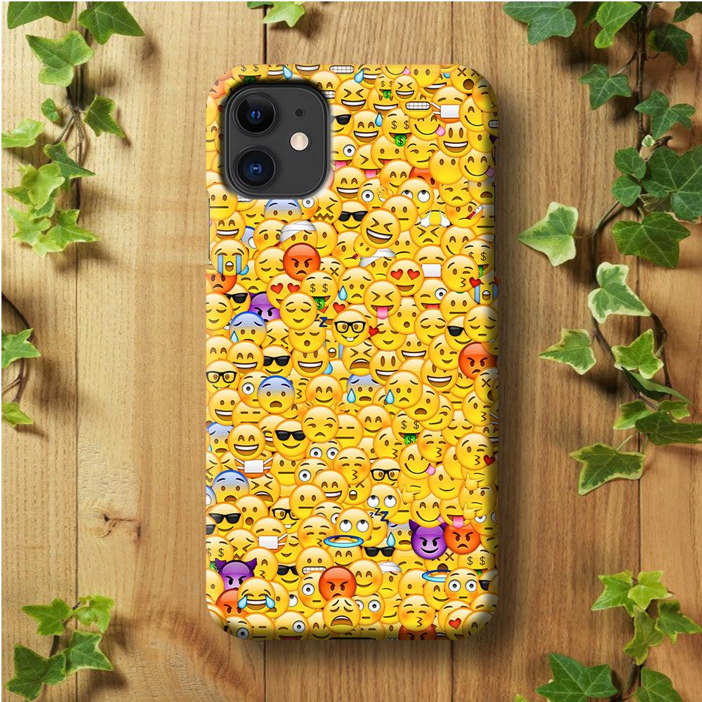 Collection Of Emoticons iPhone 11 Case-Plastic / Full Wrap (3D Case)-Xtracase