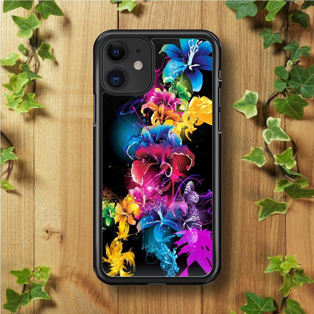 Colorful Flower Art iPhone 11 Case-Rubber / Black (2D Case)-Xtracase