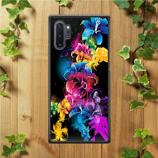 Colorful Flower Art Samsung Galaxy Note 10 Plus Case-Rubber / White (2D Case)-Xtracase