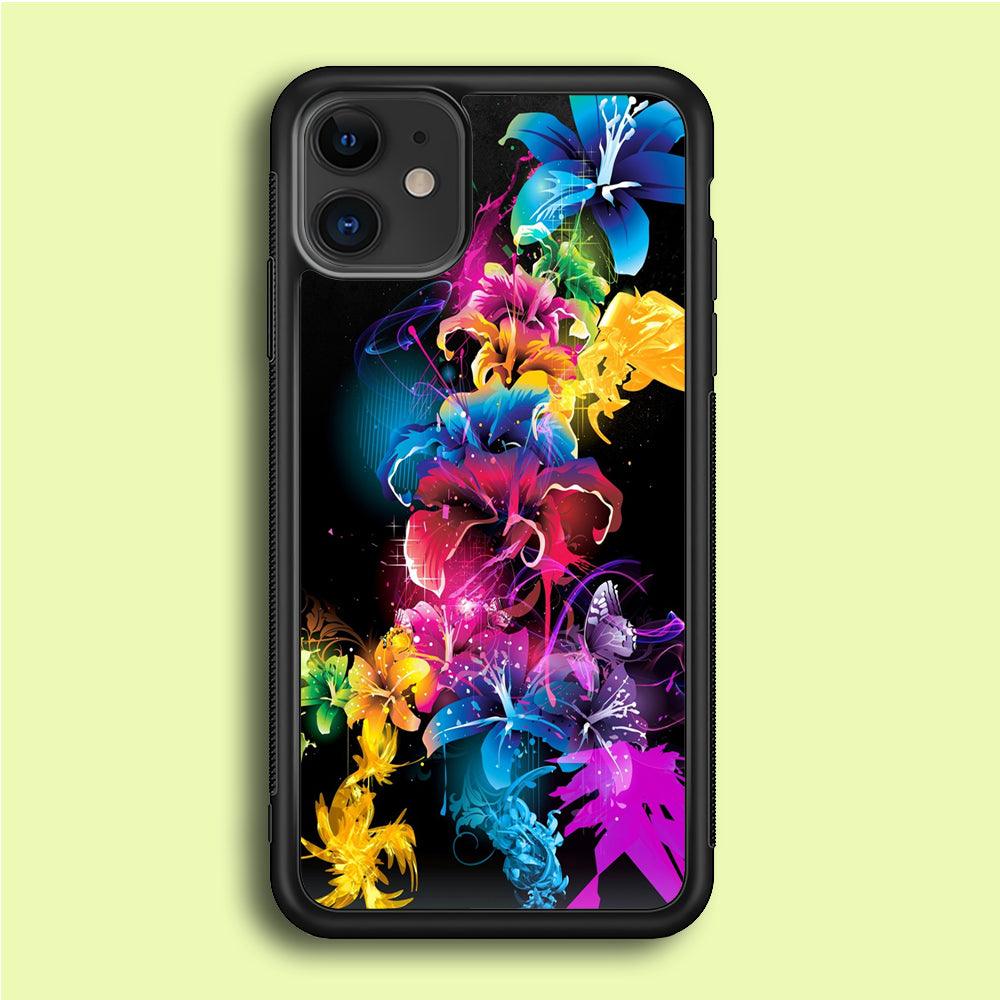 Colorful Flower Art iPhone 12 Mini Case-Rubber / Black (2D Case)-Xtracase