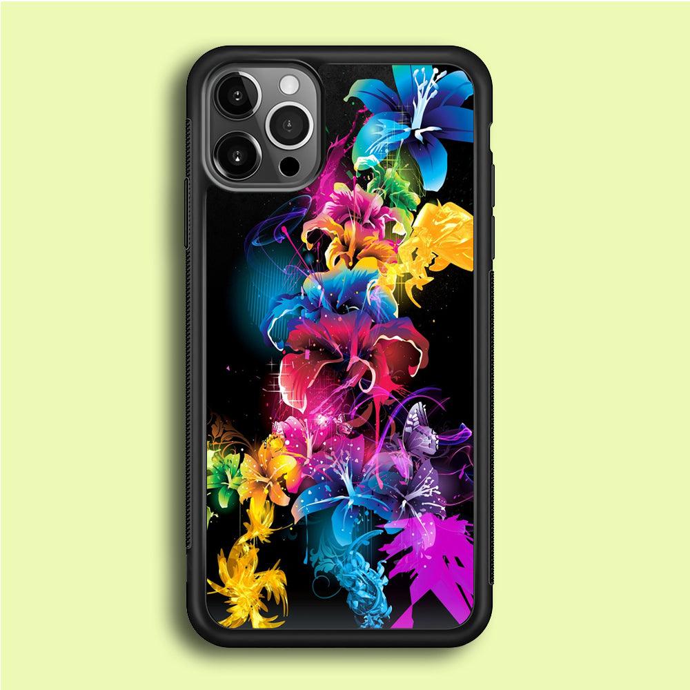 Colorful Flower Art iPhone 12 Pro Case-Rubber / Black (2D Case)-Xtracase