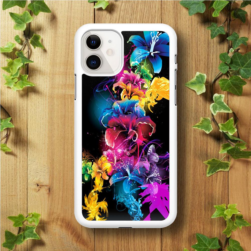 Colorful Flower Art iPhone 11 Case-Rubber / White (2D Case)-Xtracase