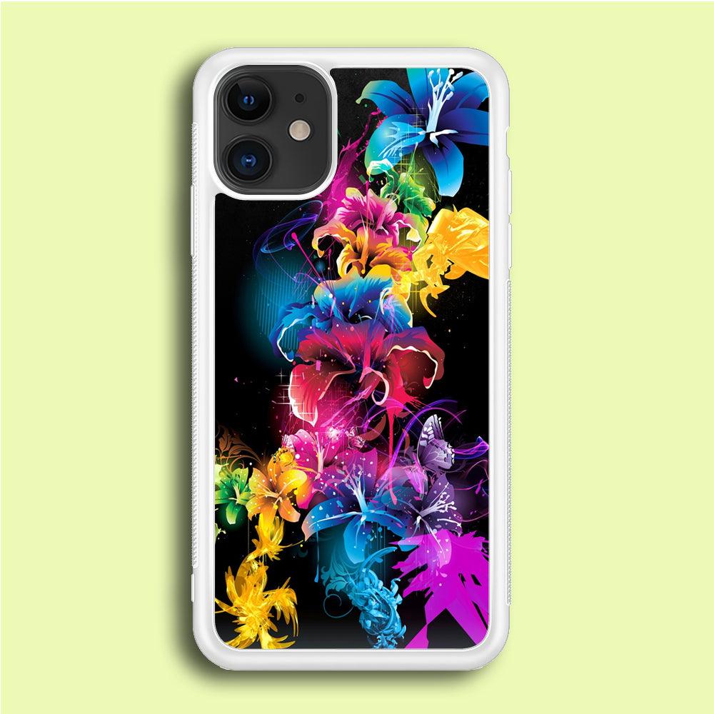 Colorful Flower Art iPhone 12 Case-Rubber / White (2D Case)-Xtracase