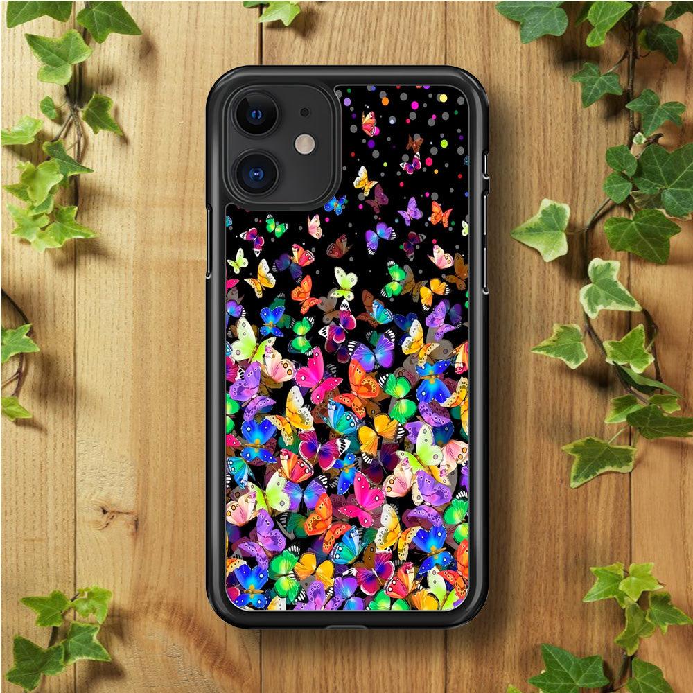 Colorfull Butterfly in The Dark iPhone 11 Case-Rubber / Black (2D Case)-Xtracase