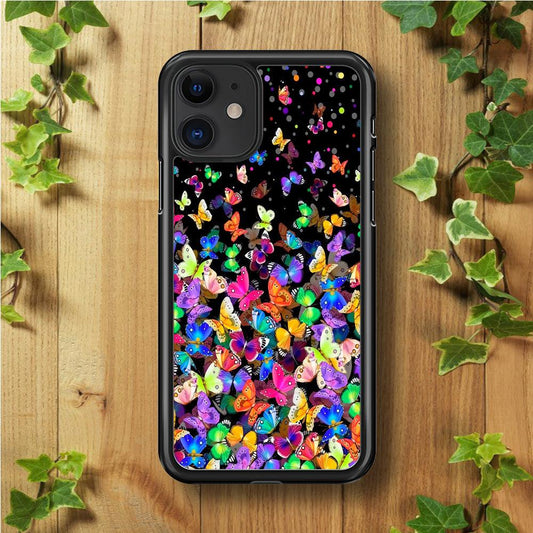 Colorfull Butterfly in The Dark iPhone 11 Case-Rubber / Black (2D Case)-Xtracase