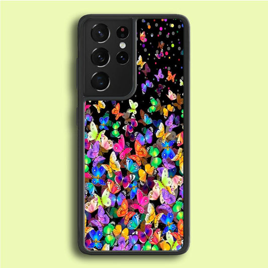 Colorfull Butterfly in The Dark Samsung Galaxy S21 Ultra Case-Plastic / Full Wrap (3D Case)-Xtracase