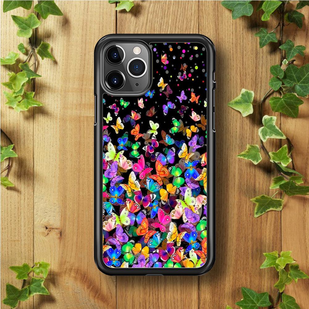 Colorfull Butterfly in The Dark iPhone 11 Pro Case-Rubber / Black (2D Case)-Xtracase