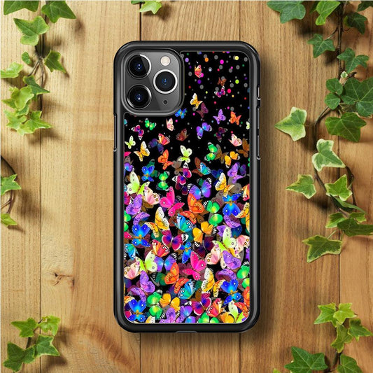 Colorfull Butterfly in The Dark iPhone 11 Pro Case-Rubber / Black (2D Case)-Xtracase