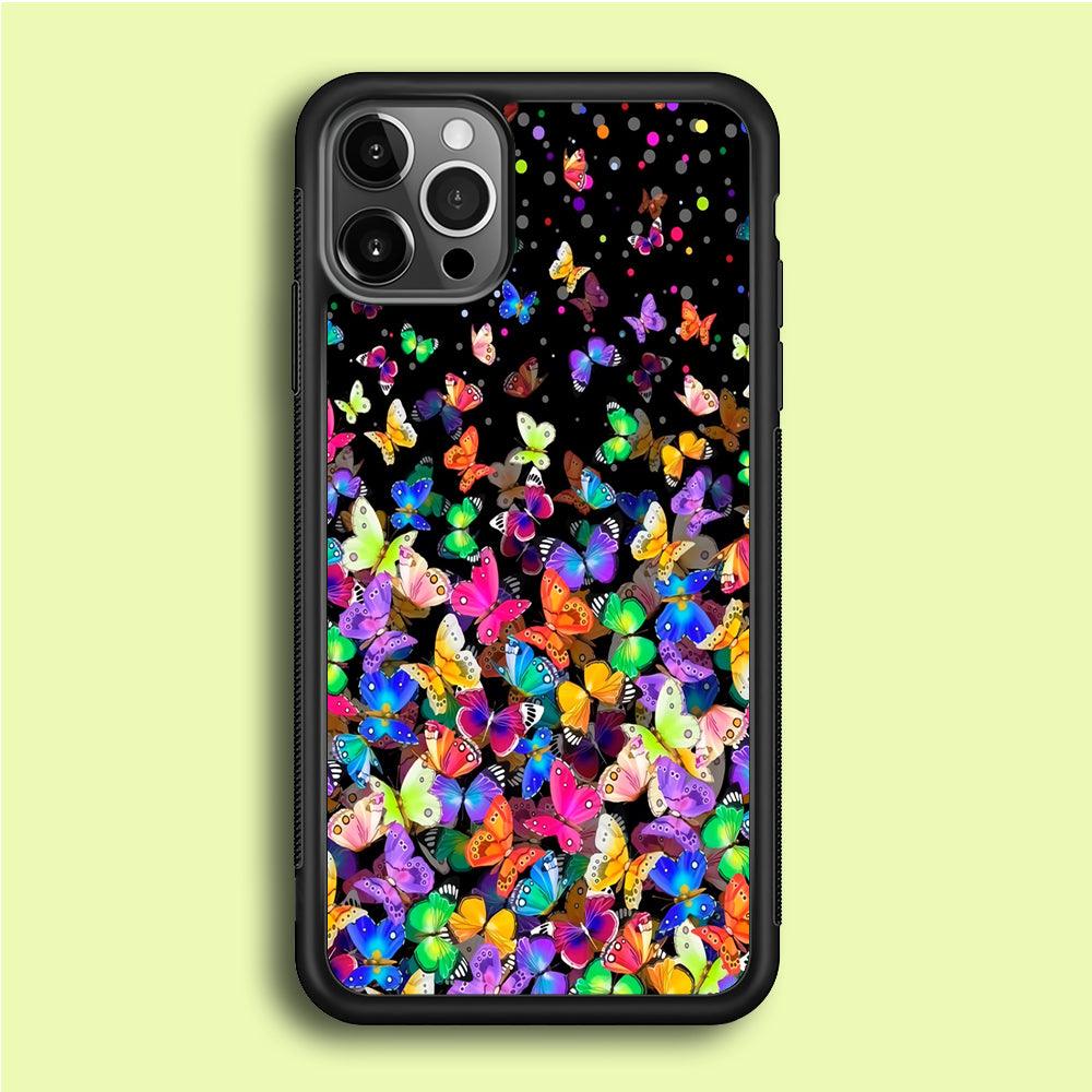 Colorfull Butterfly in The Dark iPhone 12 Pro Case-Rubber / Black (2D Case)-Xtracase
