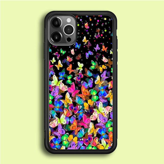 Colorfull Butterfly in The Dark iPhone 12 Pro Case-Rubber / Black (2D Case)-Xtracase