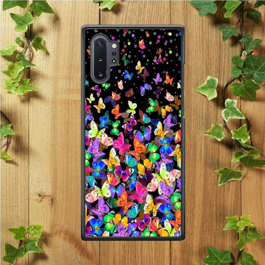 Colorfull Butterfly in The Dark Samsung Galaxy Note 10 Plus Case-Rubber / Black (2D Case)-Xtracase