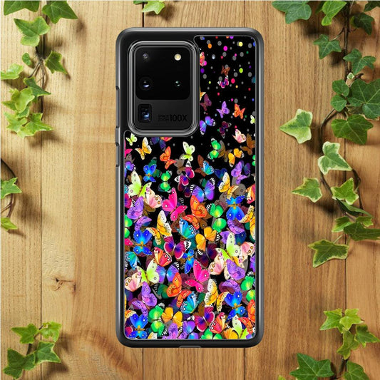 Colorfull Butterfly in The Dark Samsung Galaxy S20 Ultra Case-Plastic / Full Wrap (3D Case)-Xtracase