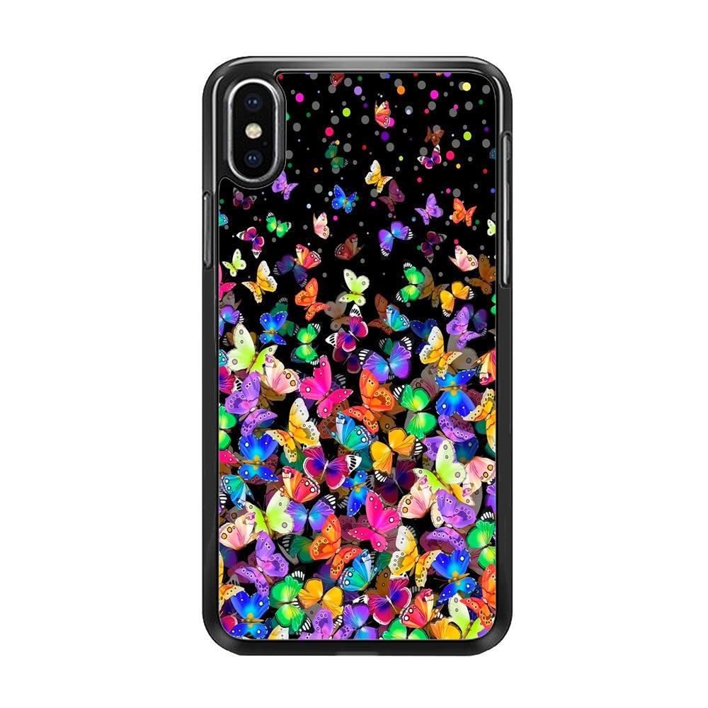 Colorfull Butterfly in The Dark iPhone Xs Max Case-Rubber / Black (2D Case)-Xtracase