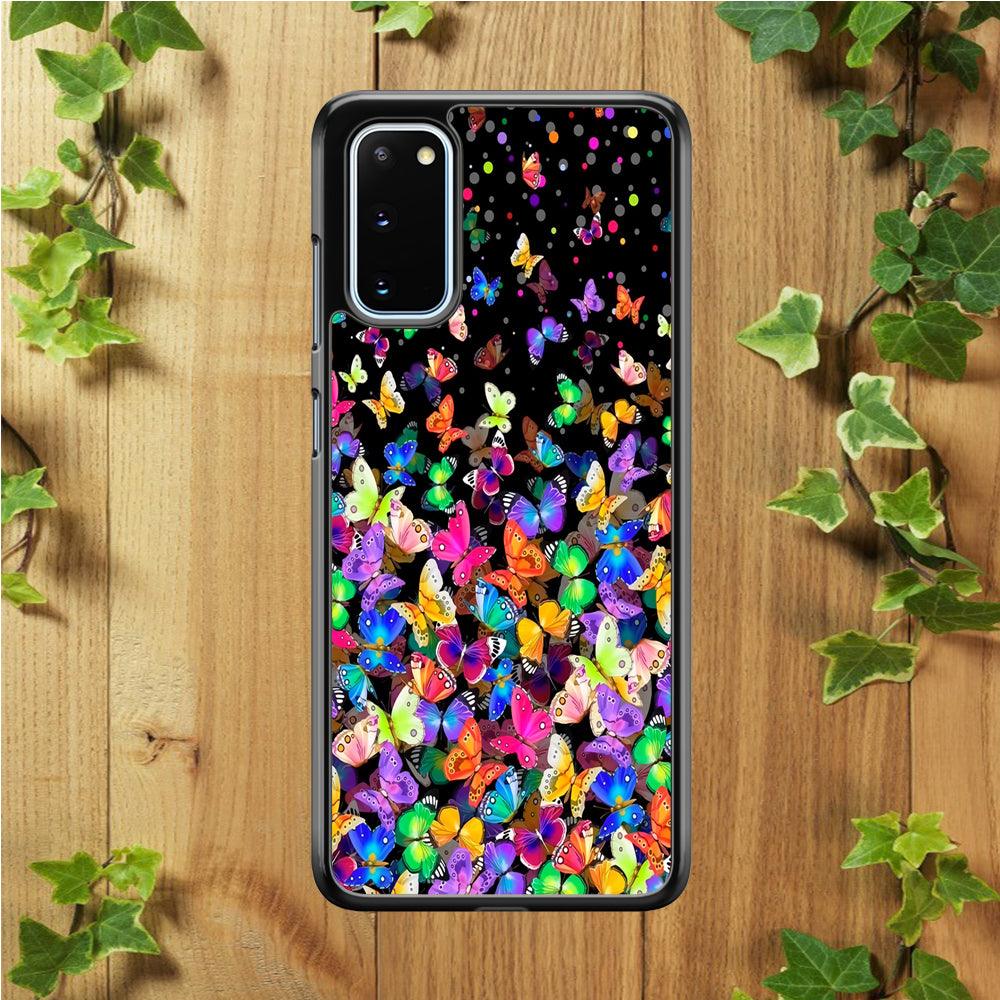 Colorfull Butterfly in The Dark Samsung Galaxy S20 Case-Rubber / Black (2D Case)-Xtracase