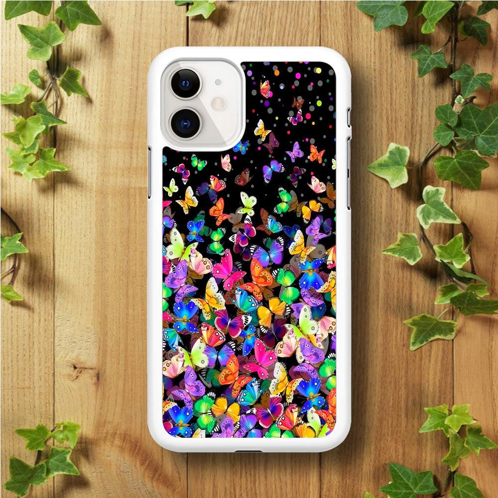 Colorfull Butterfly in The Dark iPhone 11 Case-Rubber / White (2D Case)-Xtracase