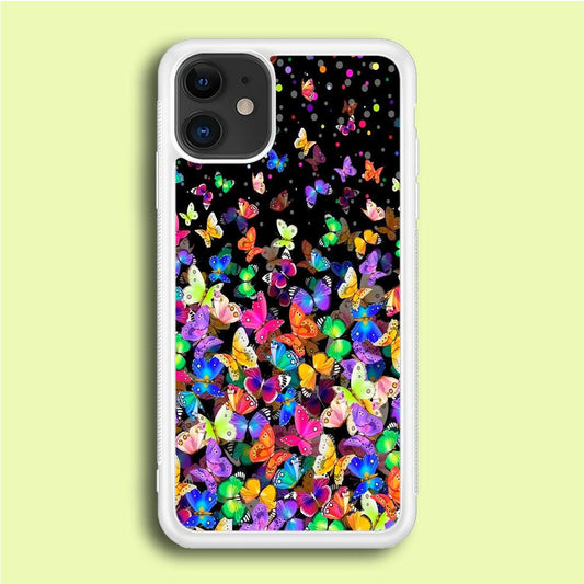 Colorfull Butterfly in The Dark iPhone 12 Case-Rubber / White (2D Case)-Xtracase