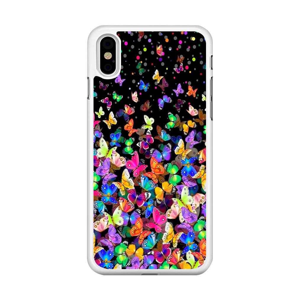 Colorfull Butterfly in The Dark iPhone Xs Max Case-Rubber / White (2D Case)-Xtracase
