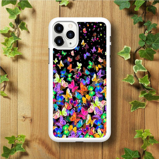 Colorfull Butterfly in The Dark iPhone 11 Pro Max Case-Rubber / White (2D Case)-Xtracase
