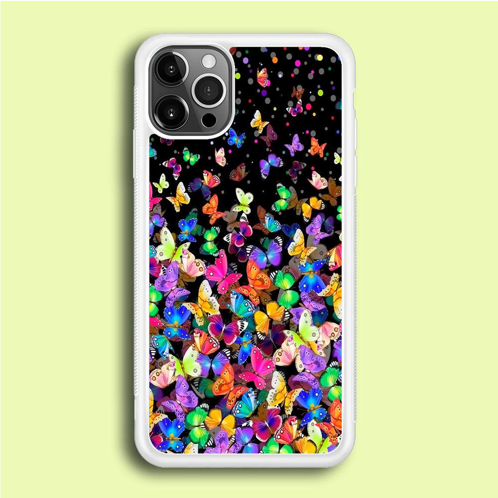 Colorfull Butterfly in The Dark iPhone 12 Pro Case-Rubber / White (2D Case)-Xtracase