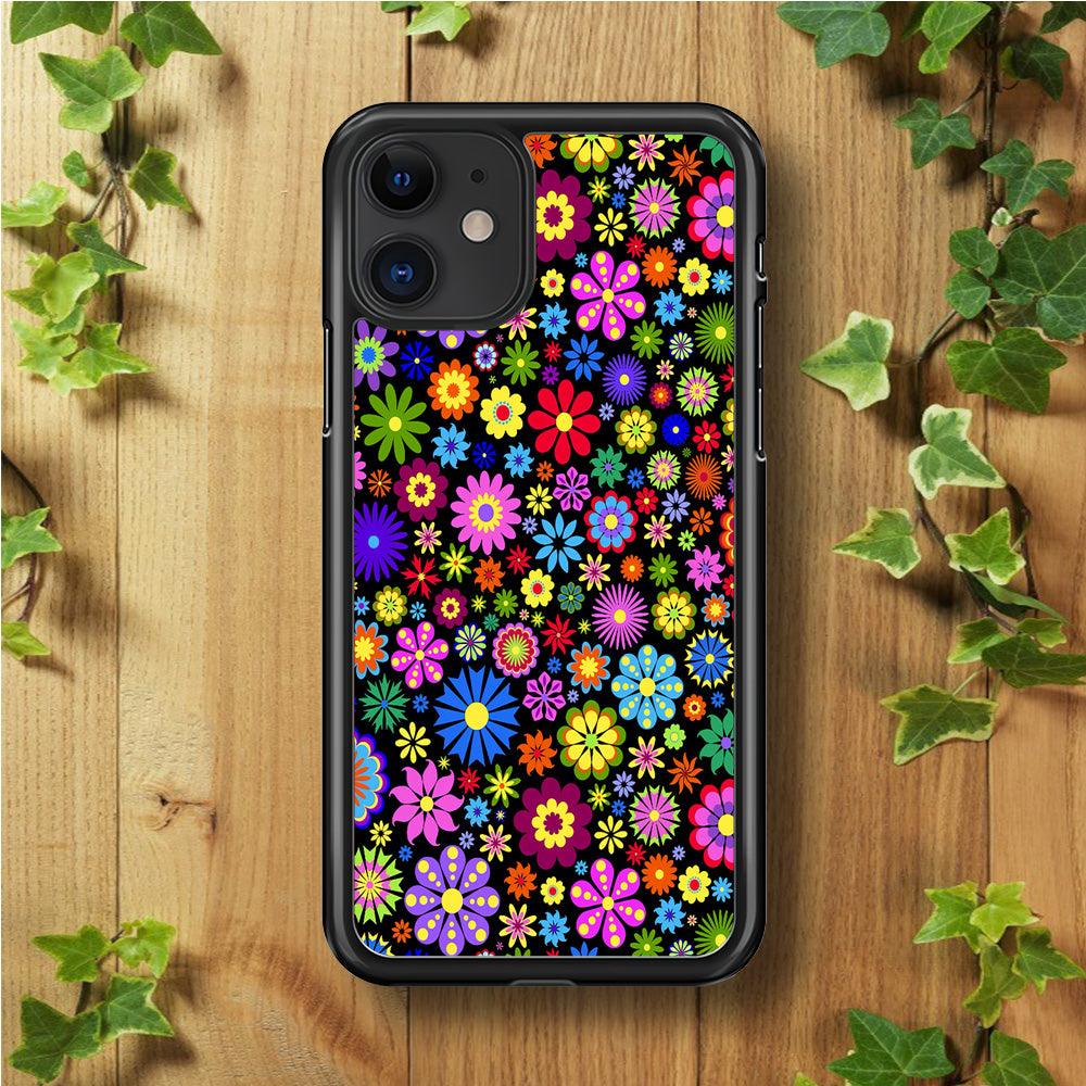 Colorfull Flower Pattern iPhone 11 Case-Rubber / Black (2D Case)-Xtracase