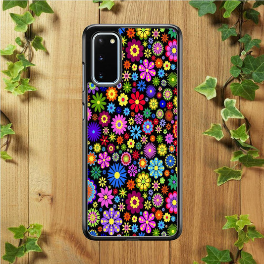 Colorfull Flower Pattern Samsung Galaxy S20 Case-Rubber / White (2D Case)-Xtracase