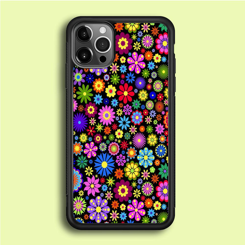 Colorfull Flower Pattern iPhone 12 Pro Case-Rubber / Black (2D Case)-Xtracase