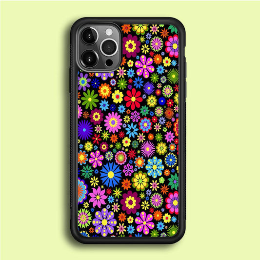Colorfull Flower Pattern iPhone 12 Pro Case-Rubber / Black (2D Case)-Xtracase