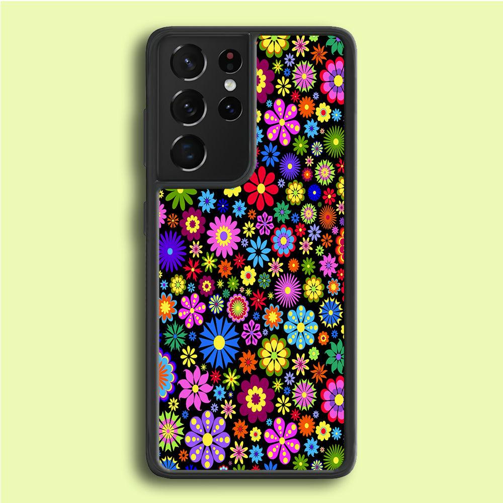 Colorfull Flower Pattern Samsung Galaxy S21 Ultra Case-Rubber / White (2D Case)-Xtracase