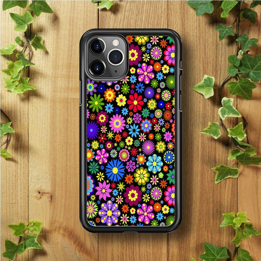Colorfull Flower Pattern iPhone 11 Pro Case-Rubber / Black (2D Case)-Xtracase