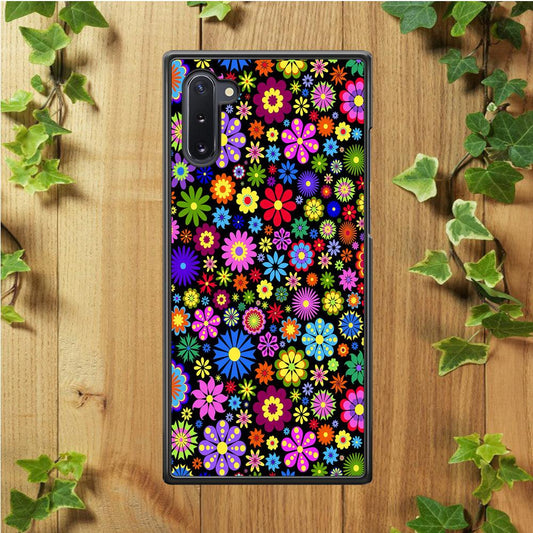 Colorfull Flower Pattern Samsung Galaxy Note 10 Case-Rubber / White (2D Case)-Xtracase