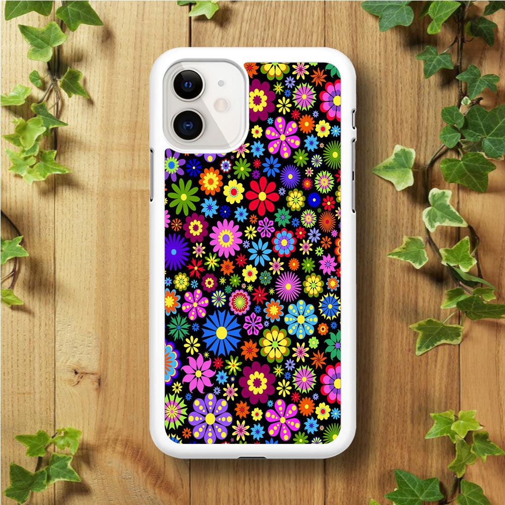 Colorfull Flower Pattern iPhone 11 Case-Rubber / White (2D Case)-Xtracase