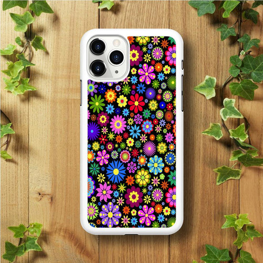 Colorfull Flower Pattern iPhone 11 Pro Max Case-Rubber / White (2D Case)-Xtracase