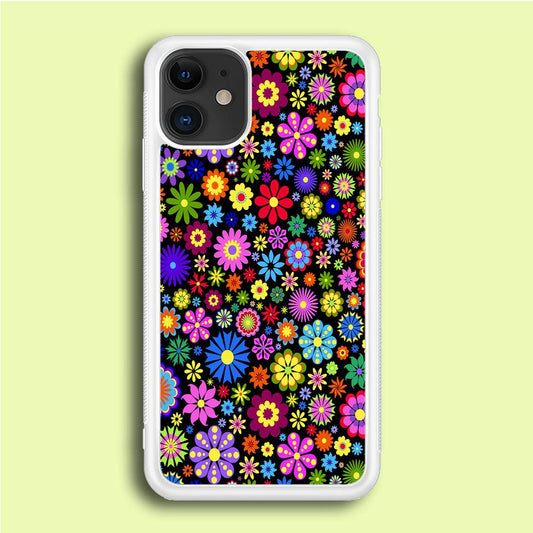 Colorfull Flower Pattern iPhone 12 Case-Rubber / White (2D Case)-Xtracase