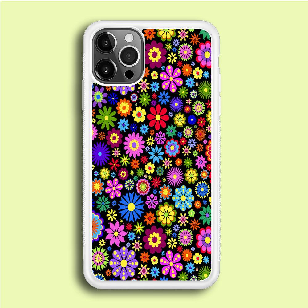 Colorfull Flower Pattern iPhone 12 Pro Case-Rubber / White (2D Case)-Xtracase