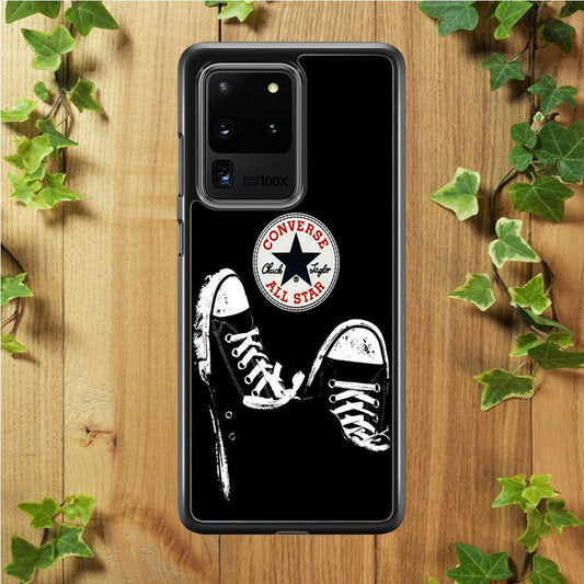 Converse All Star Shoes Samsung Galaxy S20 Ultra Case-Rubber / Black (2D Case)-Xtracase