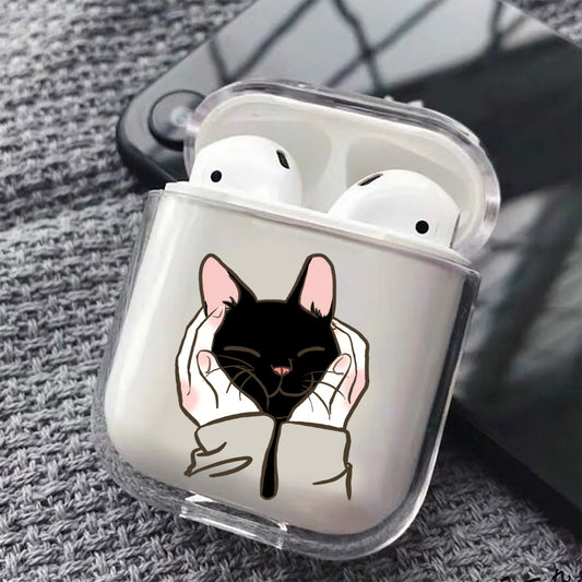 Cute Black Cat Hard Plastic Protective Clear Case Cover For Apple Airpods