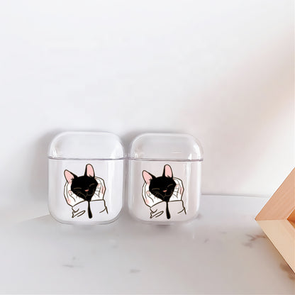 Cute Black Cat Hard Plastic Protective Clear Case Cover For Apple Airpods