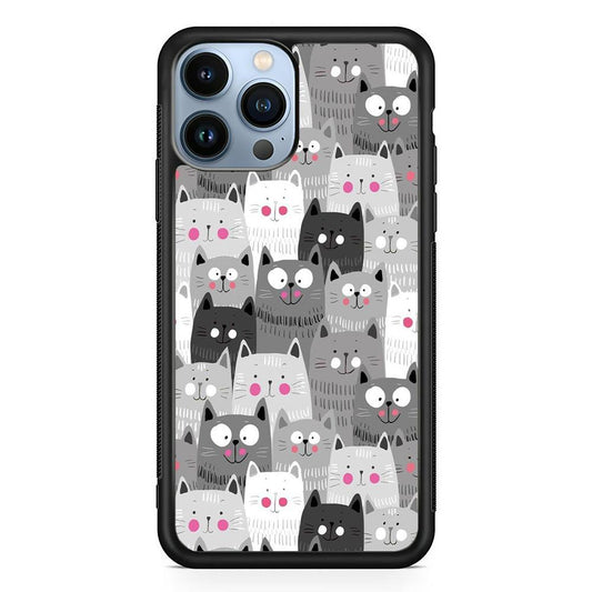 Cute Cat 001 iPhone 13 Pro Max Case-Rubber / Black (2D Case)-Xtracase
