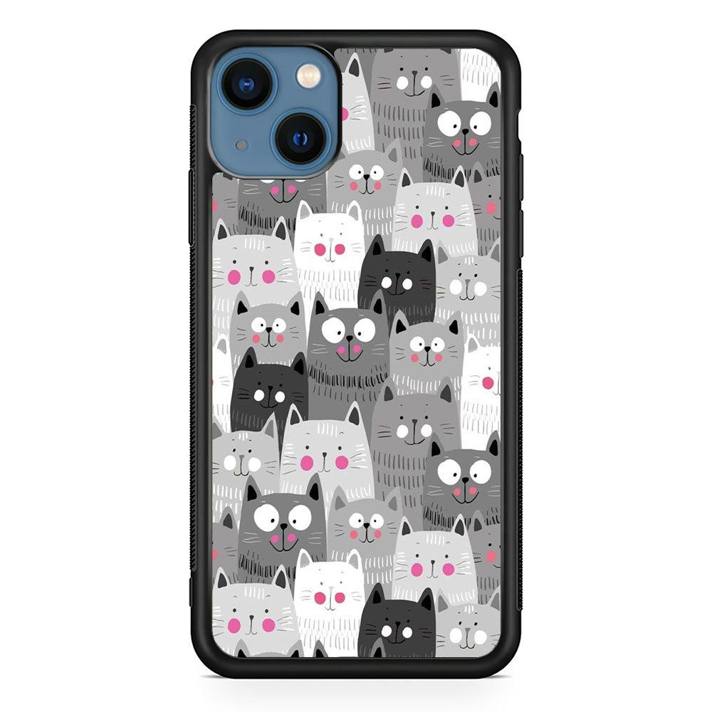 Cute Cat 001 iPhone 13 Mini Case-Rubber / Black (2D Case)-Xtracase