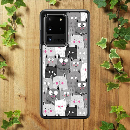 Cute Cat 001 Samsung Galaxy S20 Ultra Case-Rubber / White (2D Case)-Xtracase
